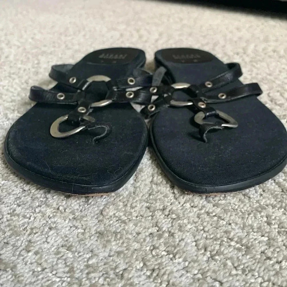 Stuart Weitzman Black Flat Sandals with silver metal accents - Picture 7 of 9